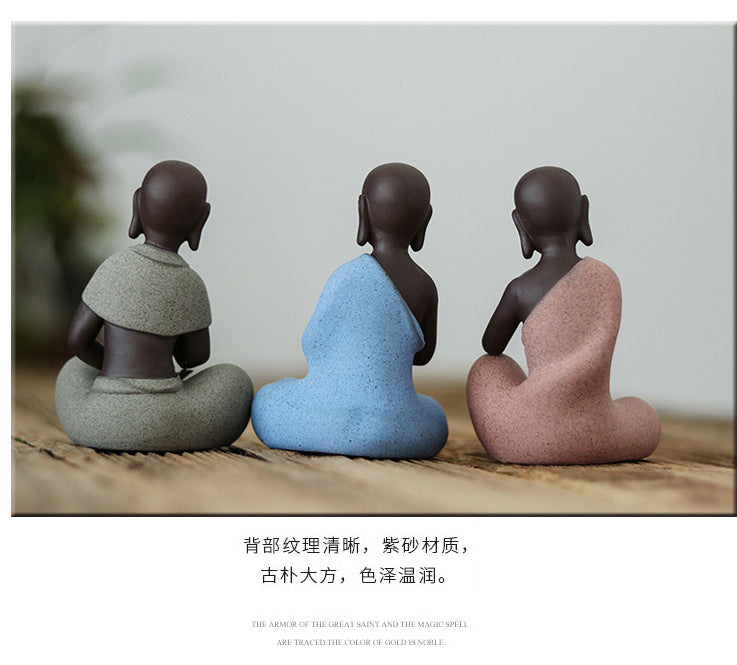 zensoullab Zen Style Yixing Clay Little Monk Tea Pet Tea Play Tea Tray Accessories Premium Ceramic Little Sha Mi Figure Home Decor