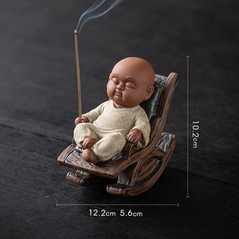 zensoullab Rocking Chair Little Monk Incense Burner Creative Incense Holder Zen Tea Room Aromatherapy Burner Ornament Incense Holder Craft