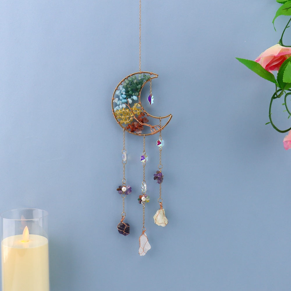 zensoullab Crystal Pendant Metal Moon Sun Catcher Outdoor Window Hanging Decoration Craft Pendant