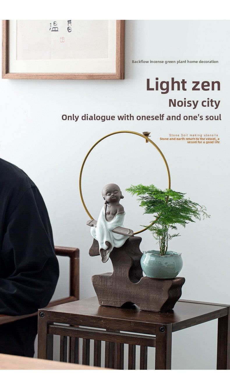 zensoullab Zen Style Backflow Incense Burner Ornament Sha Mi Monk Chinese Style Home Living Room Office Potted Incense Burner Gift