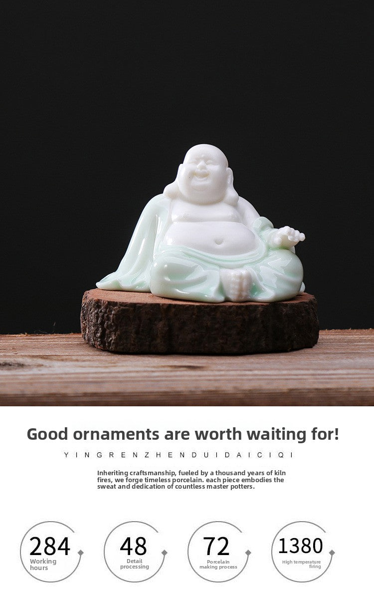 zensoullab Premium Ceramic Lucky Maitreya Buddha Fat Belly Laughing Buddha Living Room Entrance Car Home Decoration Zen Ornament