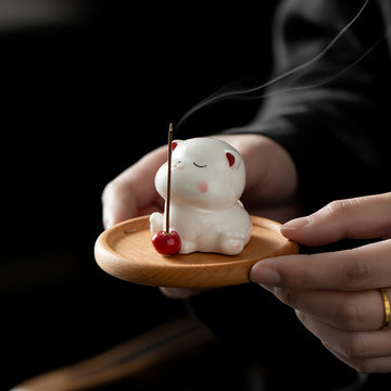 zensoullab Creative Ceramic Cute Little Cat Incense Holder Incense Tray Home Indoor Sandalwood Agarwood Incense Burner Incense Holder Ornament