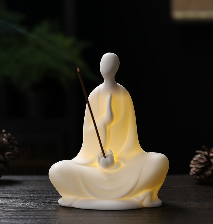 zensoullab Zen Ceramic Formless Buddha Entrance Study Creative Ornament White Porcelain Little Monk Incense Holder Tea Table Living Room Creative Ornament