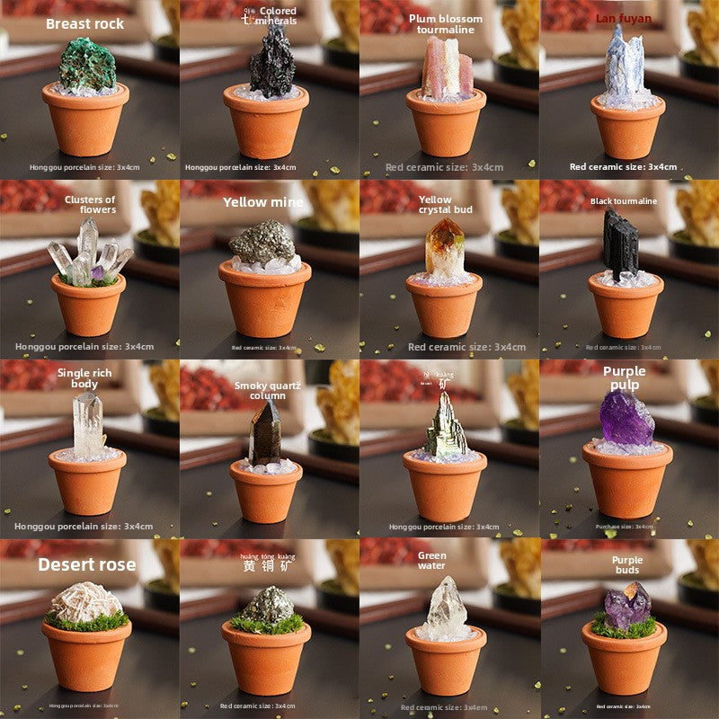 zensoullab Natural Crystal Raw Stone Mineral Pot Ornament Crystal Gemstone DIY Simulation Potted Plant Home Desktop Car Ornament