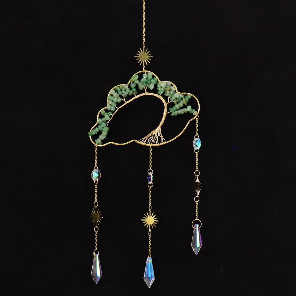 zensoullab Handmade Wire Wrapped Natural Crystal Crushed Stone Clouds Clouds Life Tree Sun Catcher Hanging Ornament Wind Chime Decoration T27