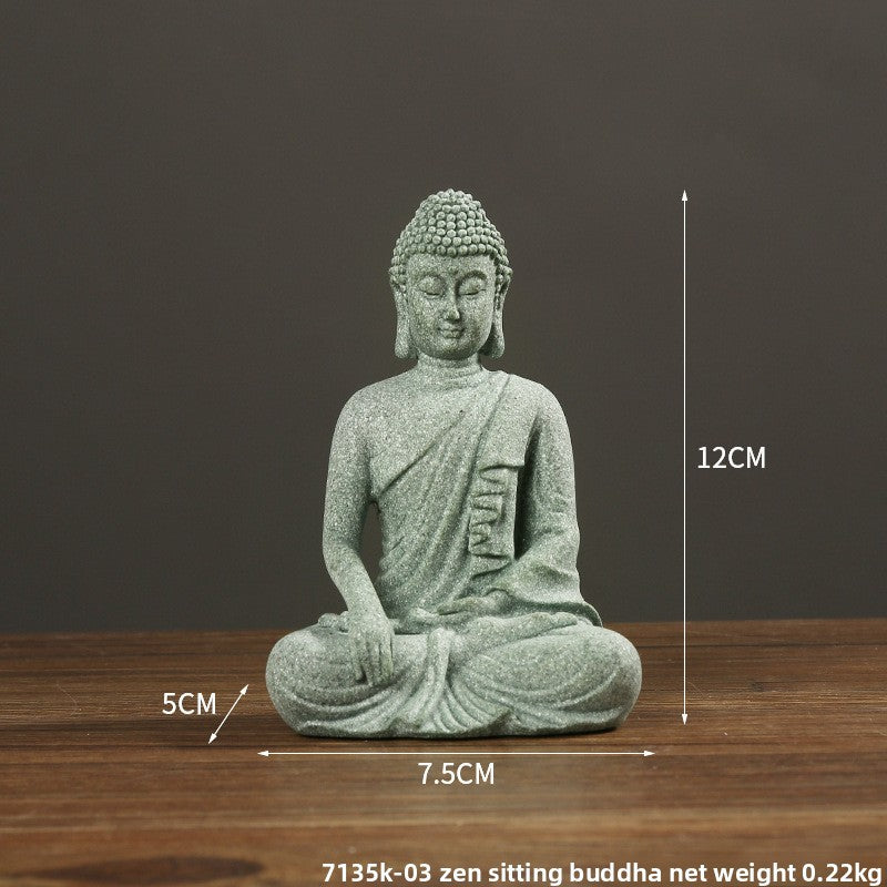 zensoullab Green Sandstone Buddha Statue Ornament Micro Landscape Fish Tank Landscaping Rockery Bonsai Living Room Zen Tea Tabletop Stone Small Sitting Buddha