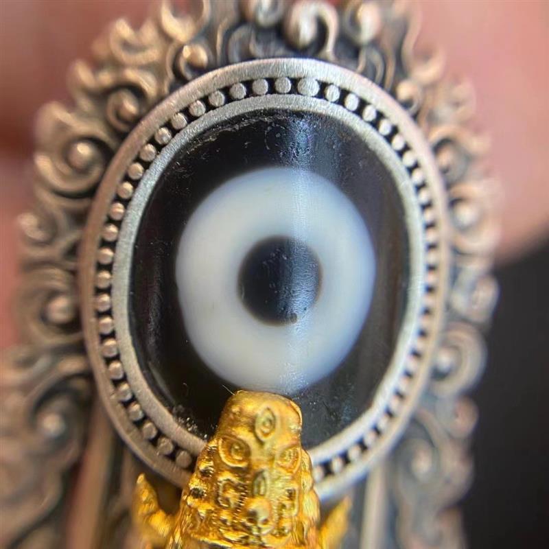 zensoullab Thai Silver Vintage Enamel Dzi Bead Zakira Pendant Retro Personality Ethnic Style Guardian God Clothing Chain Pendant