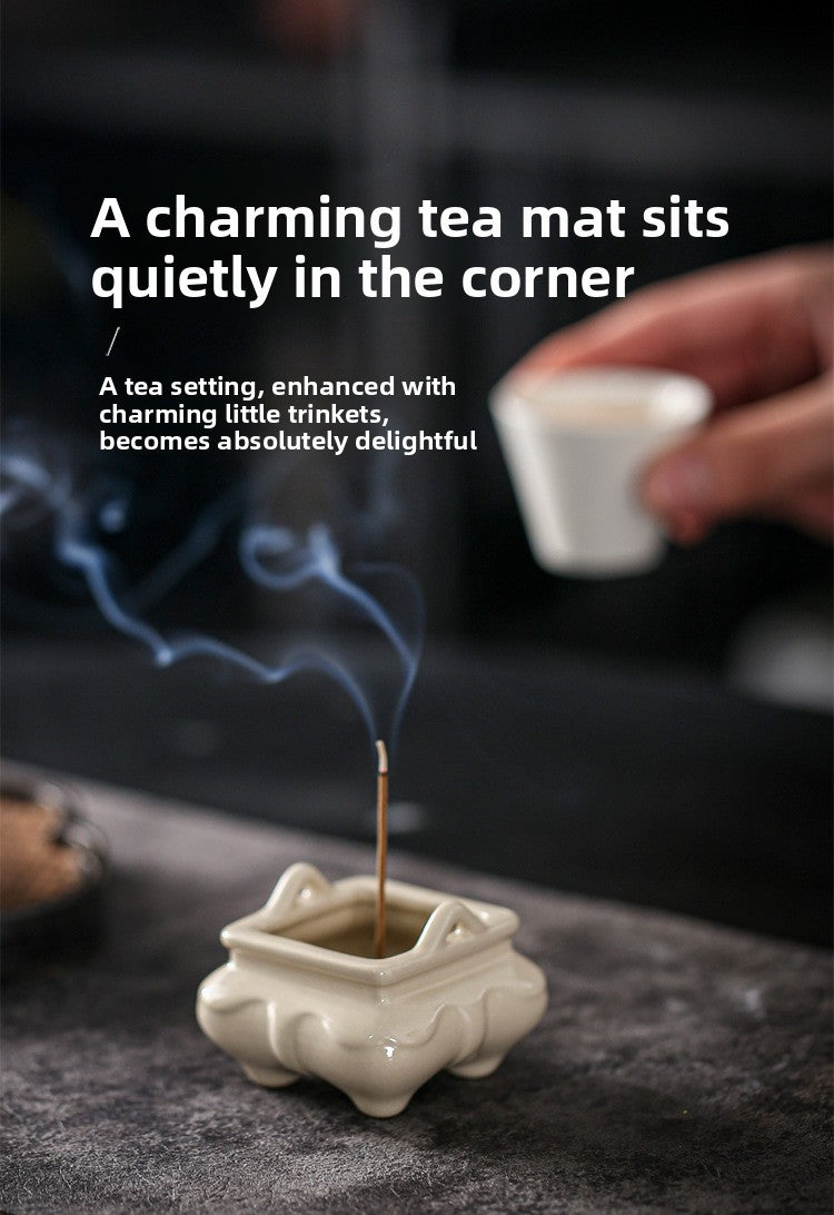 zensoullab Chinese Style Ceramic Incense Burner Tea Room Home Use Offering Four-Legged Incense Burner Portable Desktop Incense Holder Incense Ceremony Zen Ornament