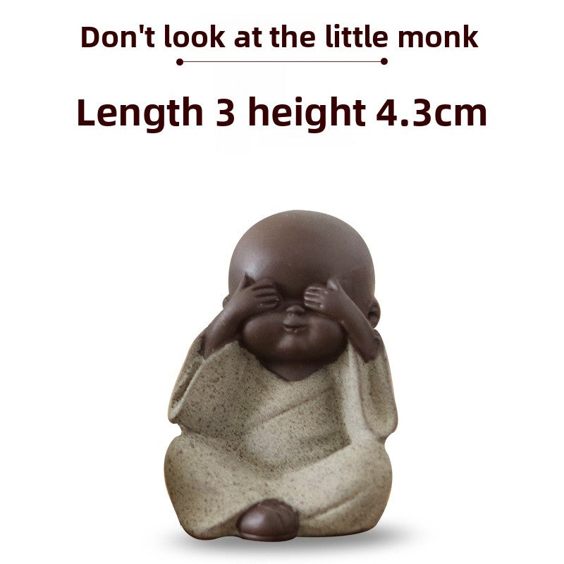 zensoullab Mini Cute Purple Clay Little Monk Tea Pet Ceramic Four Little Sha Mi Succulent Plant Decoration Creative Home Ornament