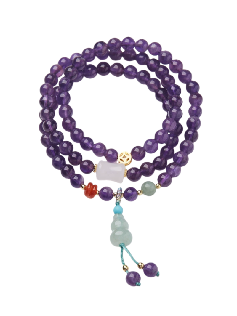 zensoullab Natural 6MM Amethyst Bracelet for Women Gourd Coin Good Luck Crystal Bracelet