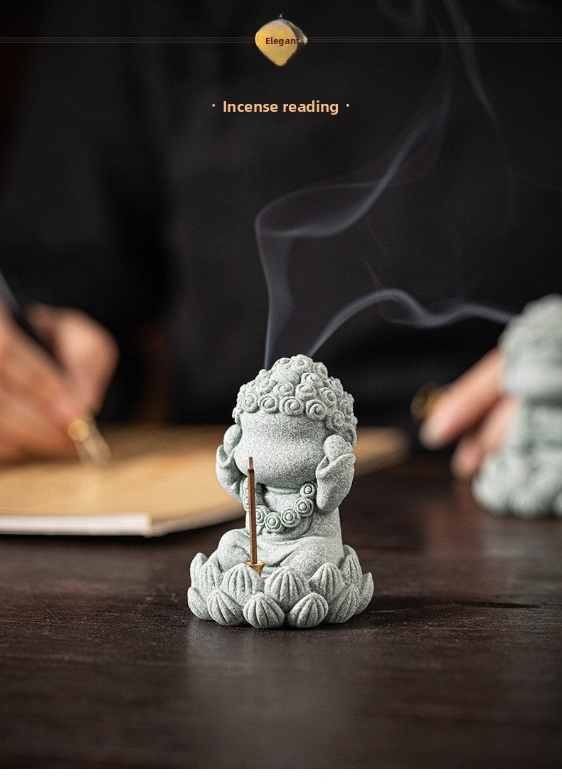 zensoullab Zen Style Chinese Qingsha Cultural Creative Four Small Buddha Incense Holder Incense Stand Incense Tray Tea Pet Living Room Indoor Tea Ceremony Aromatherapy Burner