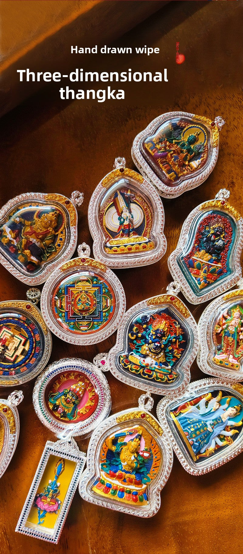 zensoullab Hand-painted Rubbing Thangka Three-dimensional Painted Black God of Wealth Gawu Box Pendant Necklace Zakiram Buddha Amulet