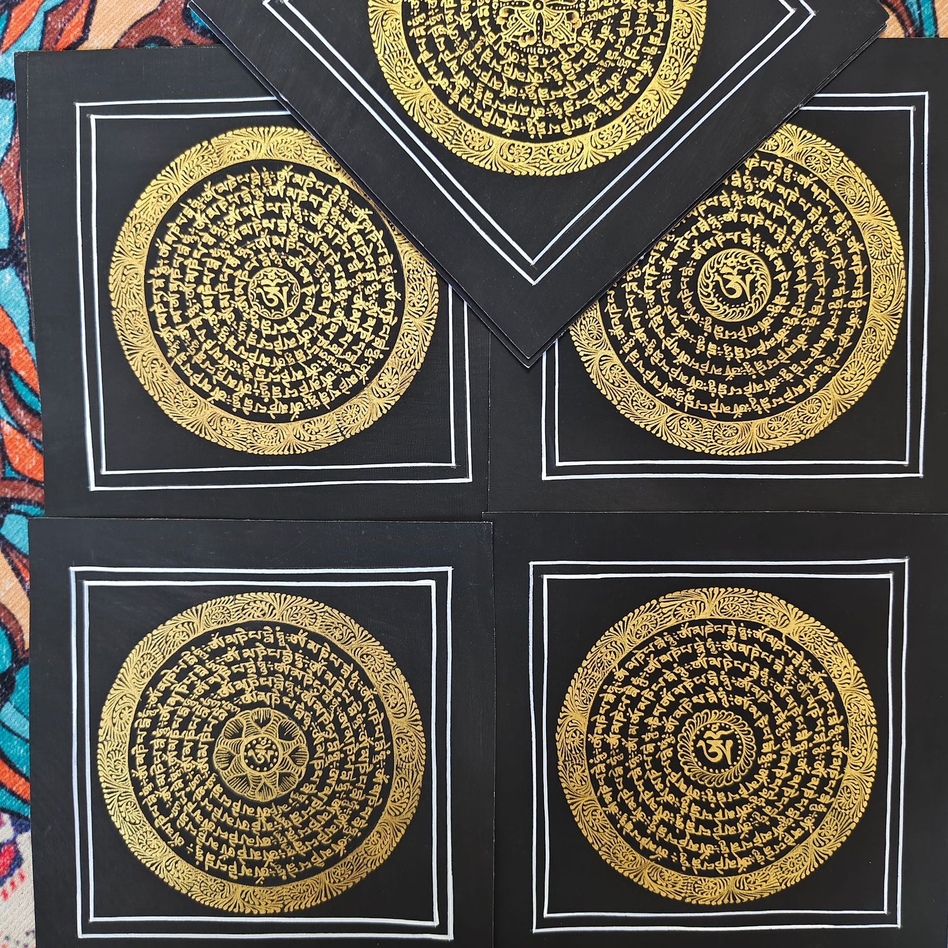 zensoullab Nepal Hand-painted Black Gold Sutra Thangka Tibetan Six-word Mantra Mandala Entrance Living Room Decorative Hanging Painting