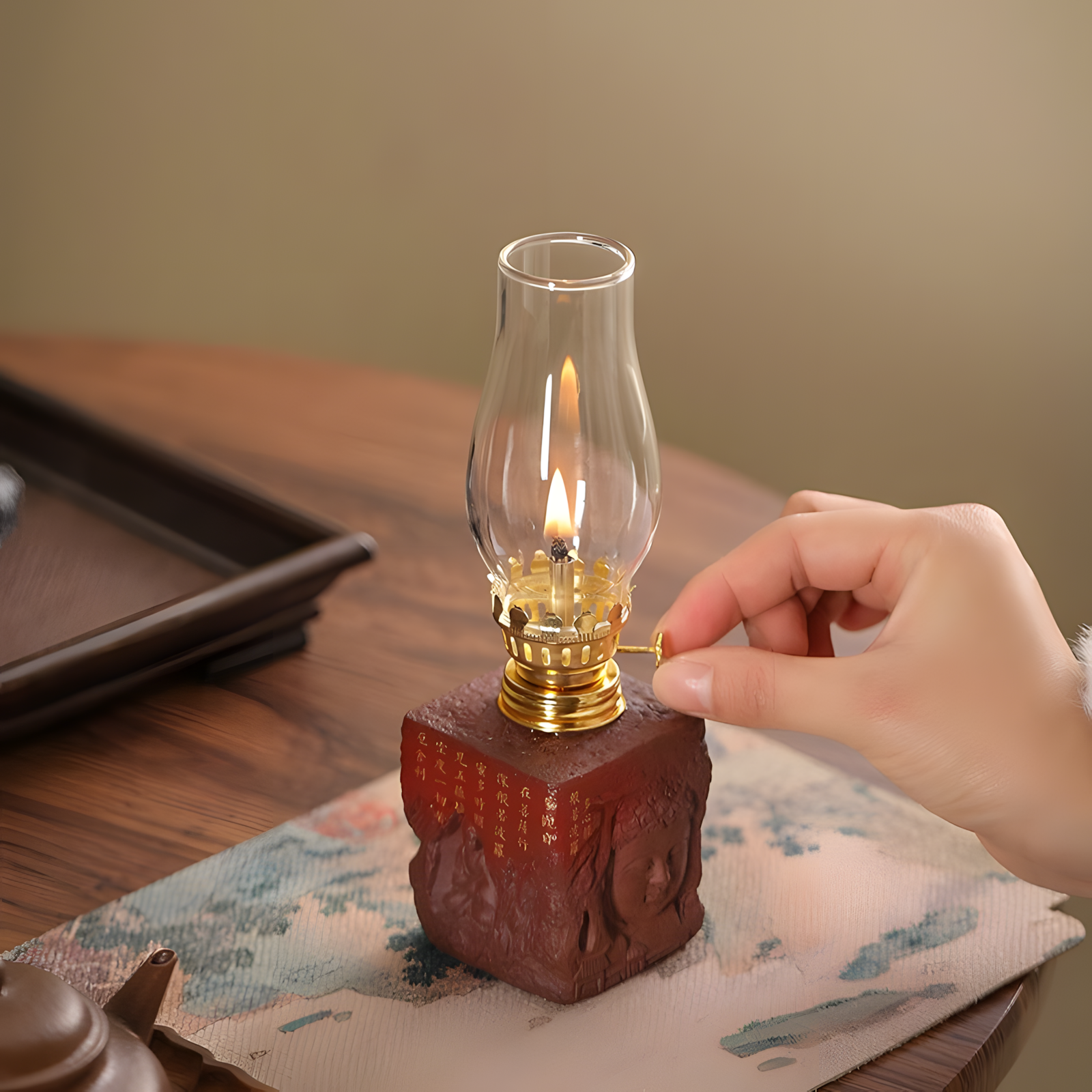 zensoullab Serenity Meadow Oriental Candle Holder (3 Colors)｜Handcrafted Glass & Ceramic Lamp for Meditation