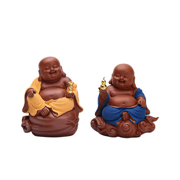 zensoullab Purple Clay Wealth-Attracting Big-Bellied Maitreya Buddha Tea Pet Kung Fu Tea Ornament Premium Cultivable Zen Tea Plaything Tea Table Desktop Decoration