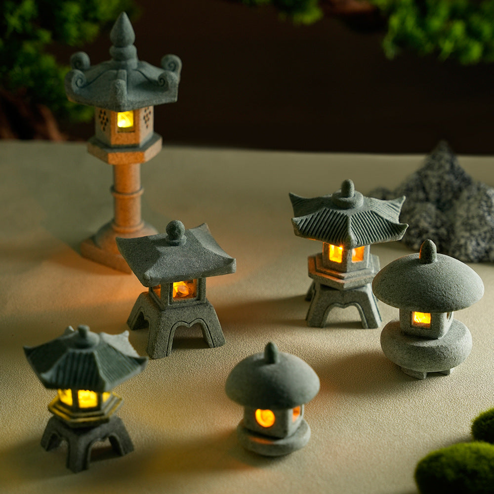 zensoullab Japanese Style Stone Lantern Micro Landscape Ornament Chinese Style Bonsai Fish Tank Decoration Ancient Style Desktop Zen Tea Table Stone Lantern