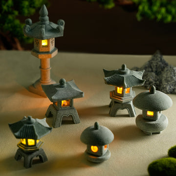 zensoullab Japanese Style Stone Lantern Micro Landscape Ornament Chinese Style Bonsai Fish Tank Decoration Ancient Style Desktop Zen Tea Table Stone Lantern