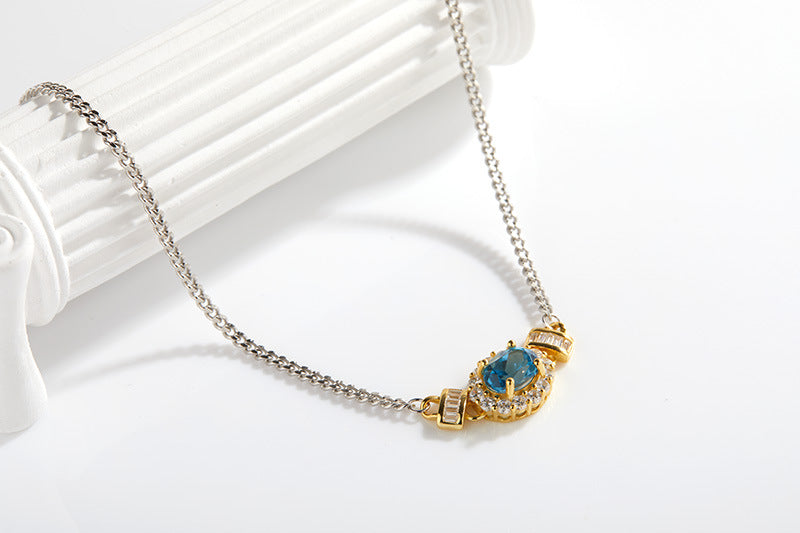 zensoullabs 925 Sterling Silver Inlaid Natural Multicolor Optional Gemstone Egg Pendant Collarbone Necklace Light Luxury Niche High-end Feel