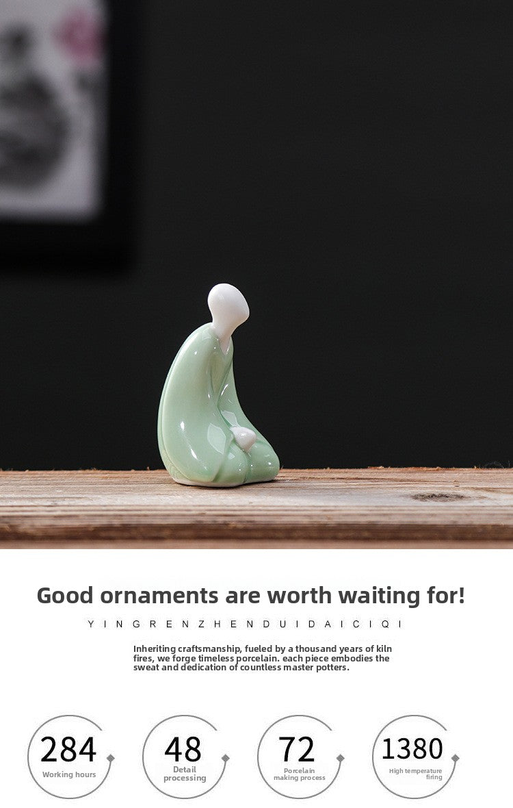 zensoullab Creative New Chinese Style Ceramic Figure Formless Buddha Zen Monk Ornament Fish Tank Bonsai Entrance Living Room Home Decoration
