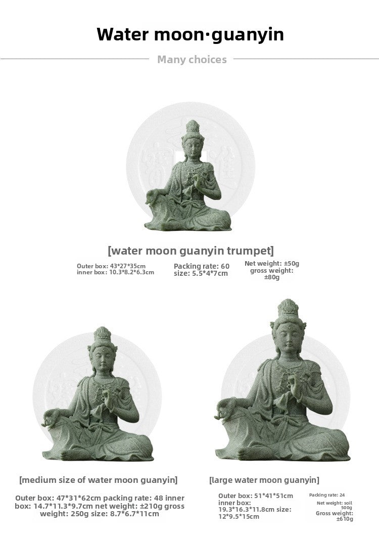 zensoullab Desktop Chinese Style Water Moon Guanyin Bodhisattva Buddha Statue Micro Landscape Fish Tank Decoration Fake Mountain Ornament Tea Pet Incense Decoration