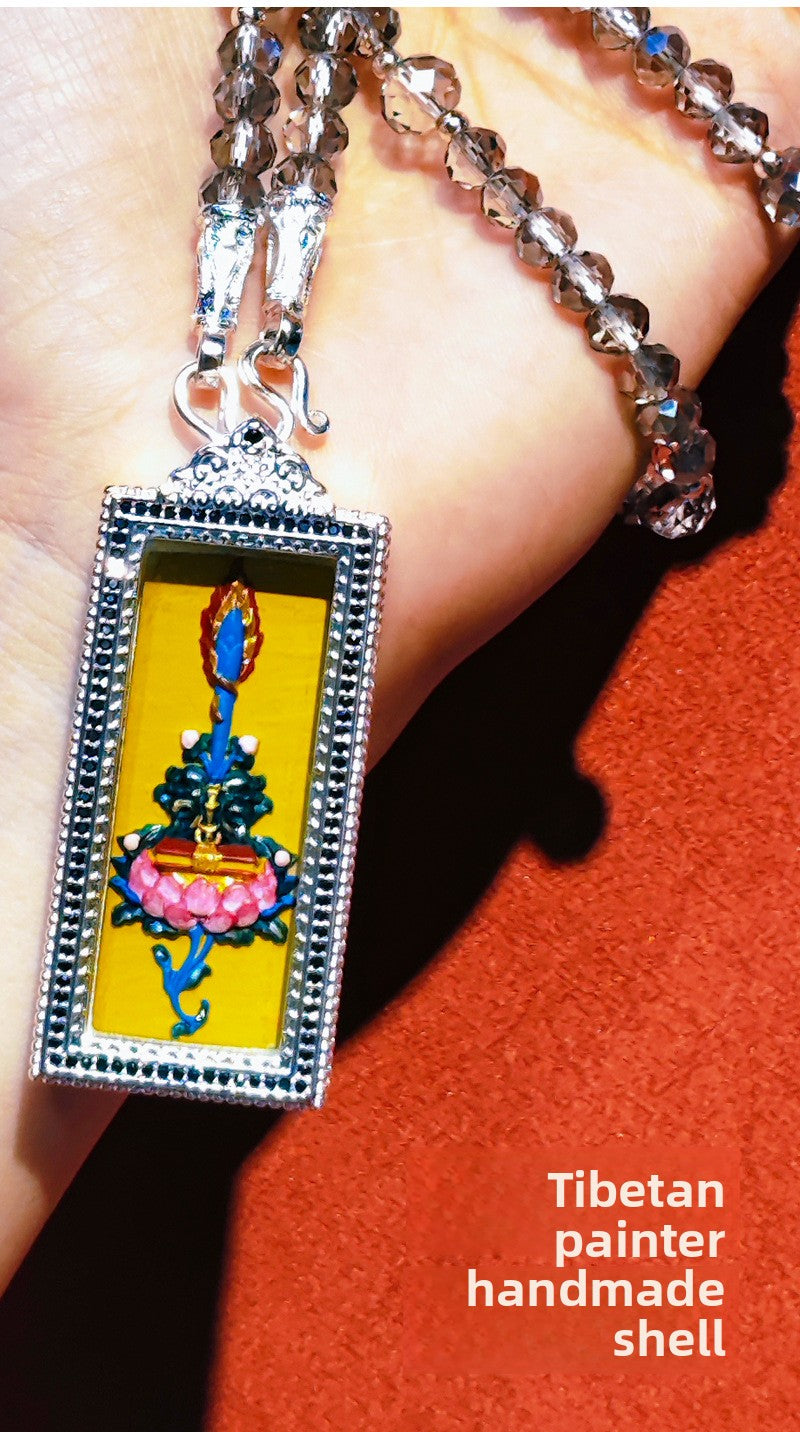 zensoullab Hand-painted Rubbing Thangka Three-dimensional Painted Black God of Wealth Gawu Box Pendant Necklace Zakiram Buddha Amulet