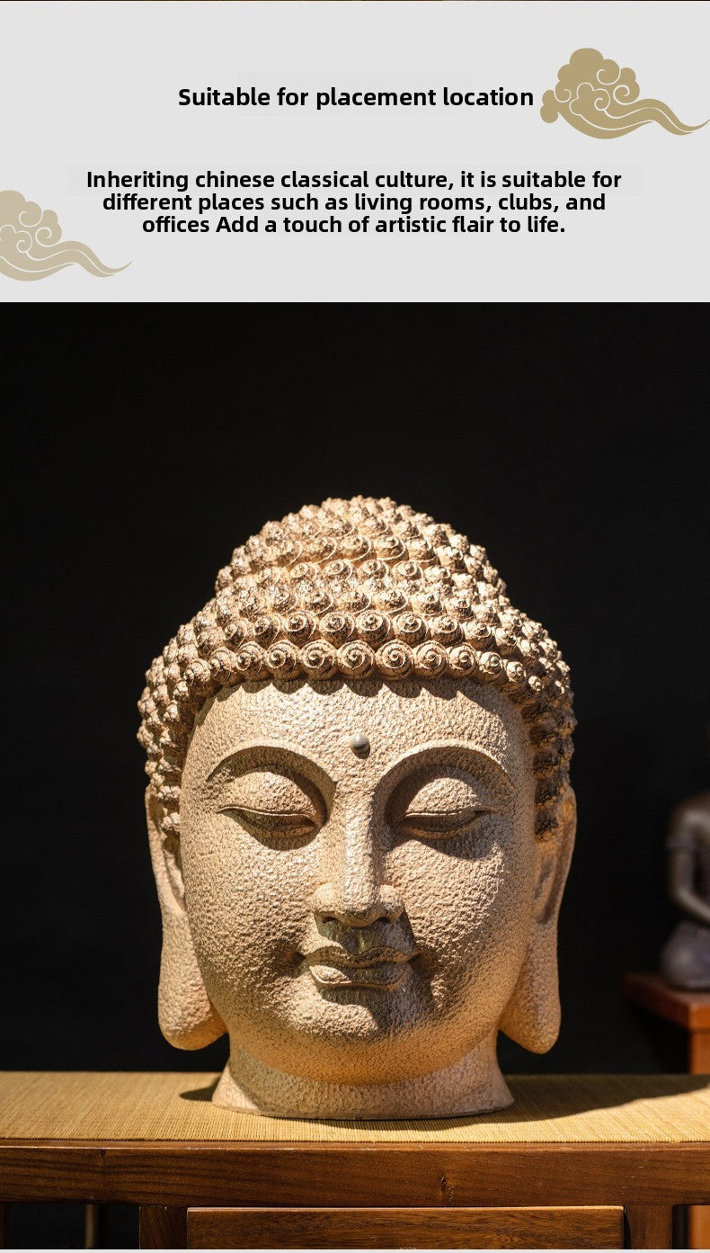 zensoullab New Chinese Style Buddha Head Buddha Statue Zen Ornament Large Compassion Buddha Head Southeast Asian Entrance Hallway Buddhist Decoration