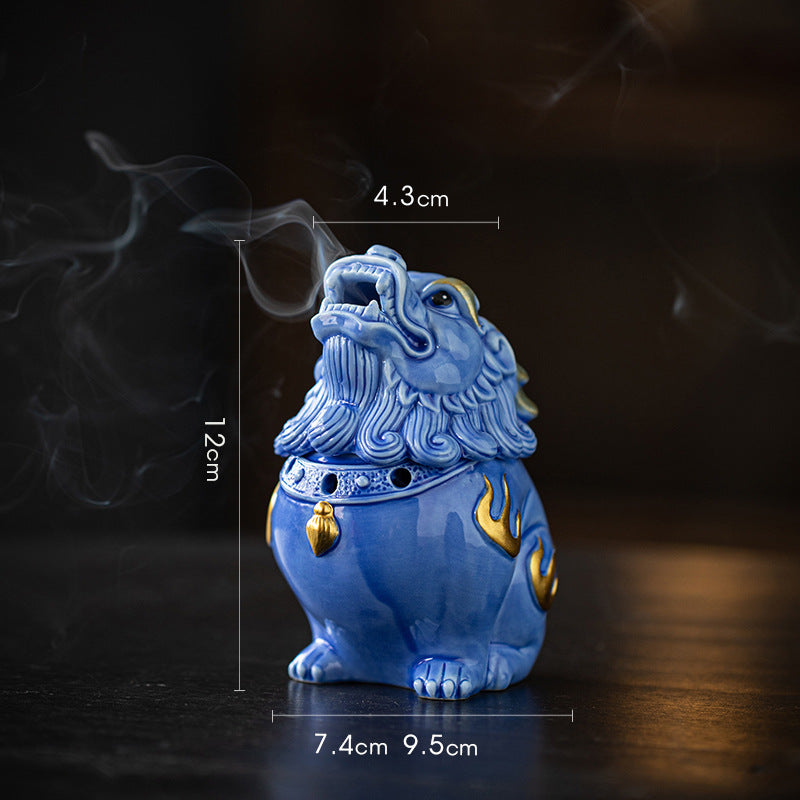 Zensoullab Creative Ceramic KIRIN Incense Coil Burner Home Indoor Auspicious Beast Incense Burner Sandalwood Agarwood Point Incense Box Desktop Incense Ceremony Decoration