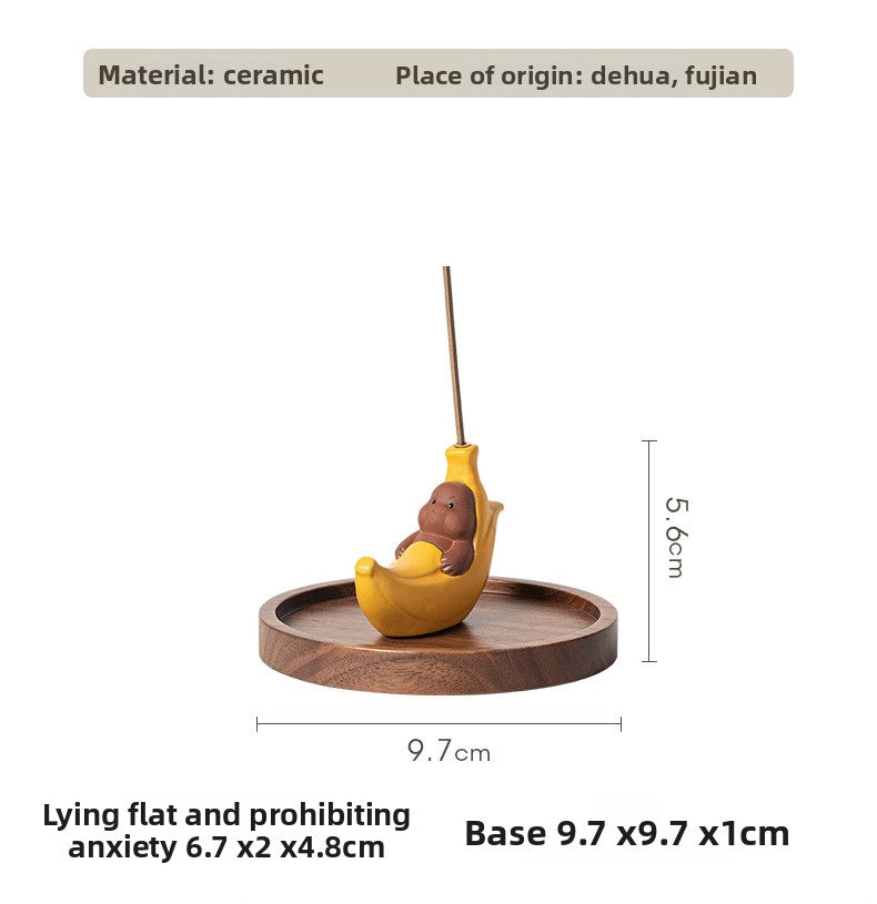zensoullab Ceramic Banana Incense Burner for Home Use, Indoor Incense Holder, Zen Tea Ceremony Aromatherapy Burner