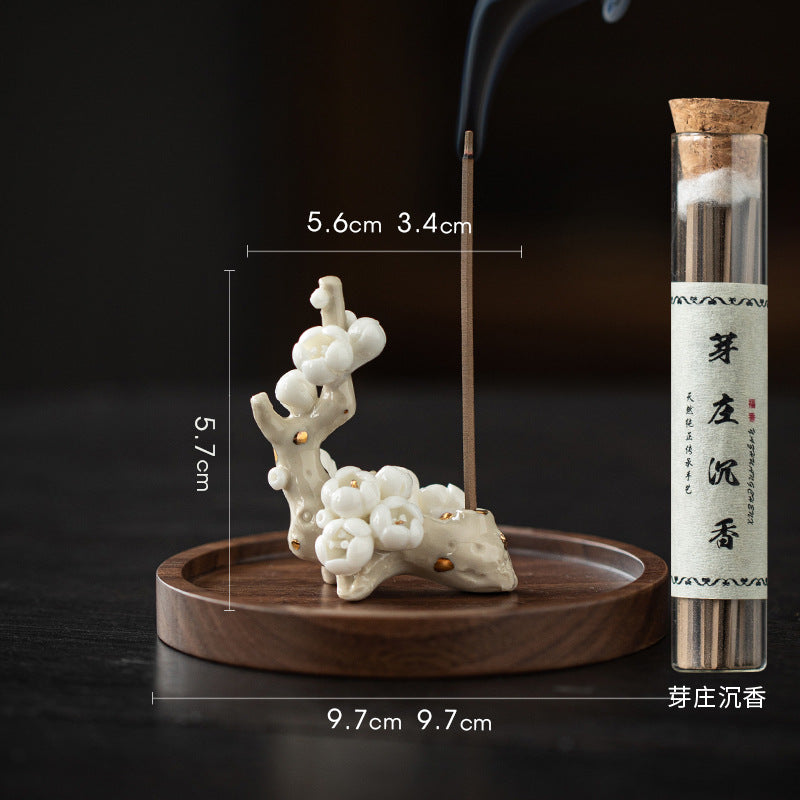 zensoullab Zen Ceramic Plum Blossom Incense Holder Creative Incense Stand Incense Tray Incense Burner Tea Room Study Atmosphere Decor Incense Burner