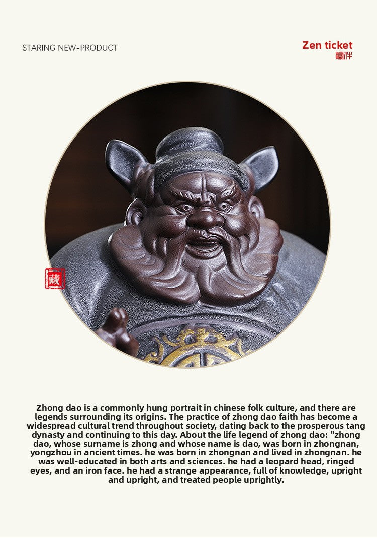 zensoullab Creative Ceramic Zhongkui Figurine Chinese Zen Style Character Ornament Home Living Room Tea Room Entrance Decoration Craft Gift