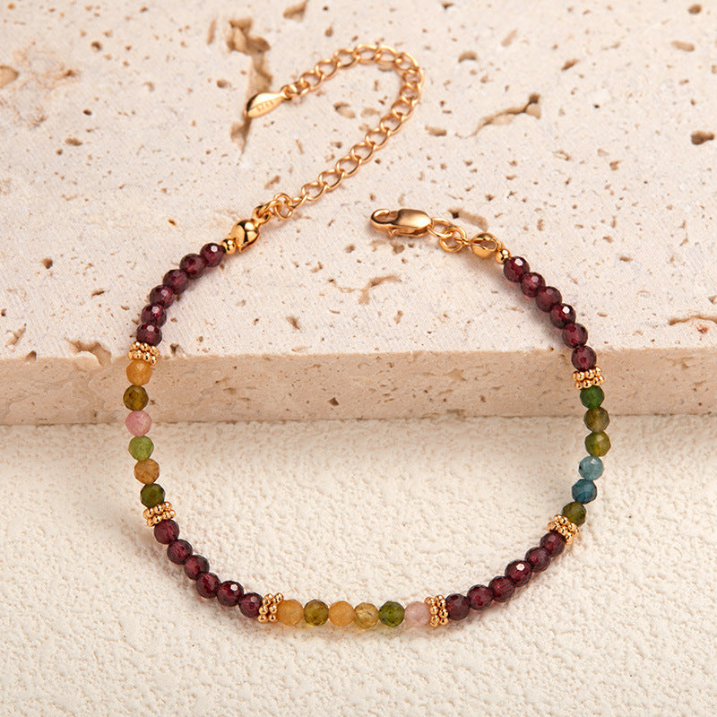 zensoullab S925 Sterling Silver Natural Tourmaline Garnet Gemstone Necklace for Women French Niche Style Handmade Beaded Collarbone Chain