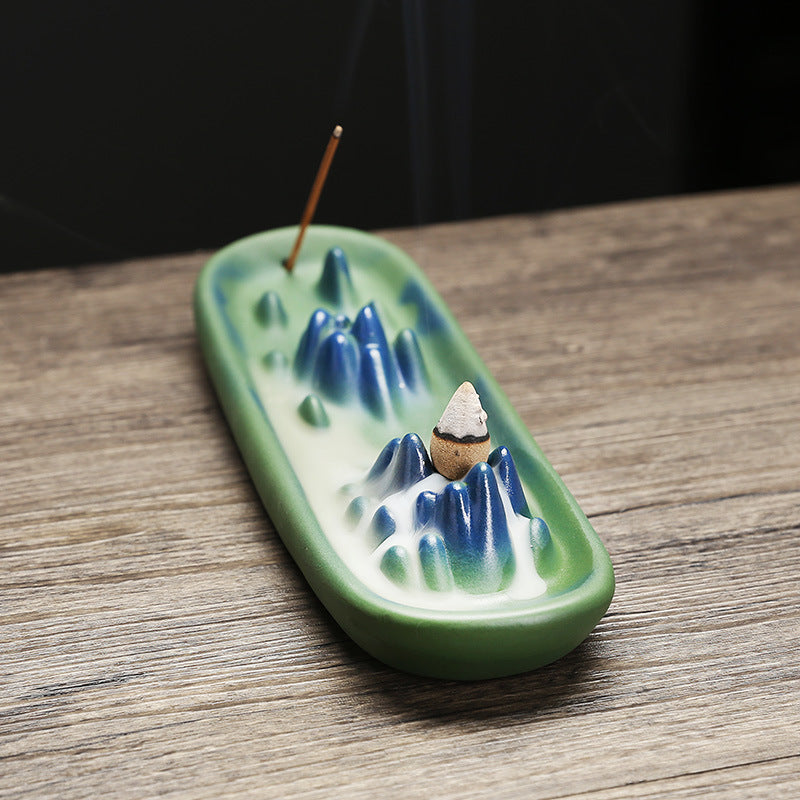 zensoullab Ceramic Incense Backflow Aromatherapy Burner Creative Mountain Water Flow Home Backflow Incense Holder Sandalwood Burner Craft