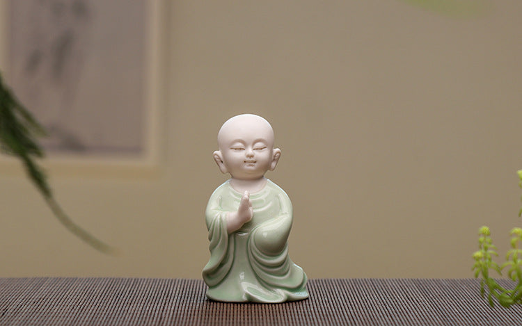 zensoullab Creative Boutique Ceramic Zen Character Little Monk Tea Pet Tea Tray Accessories Celadon Little Novice Home Decor Ornament
