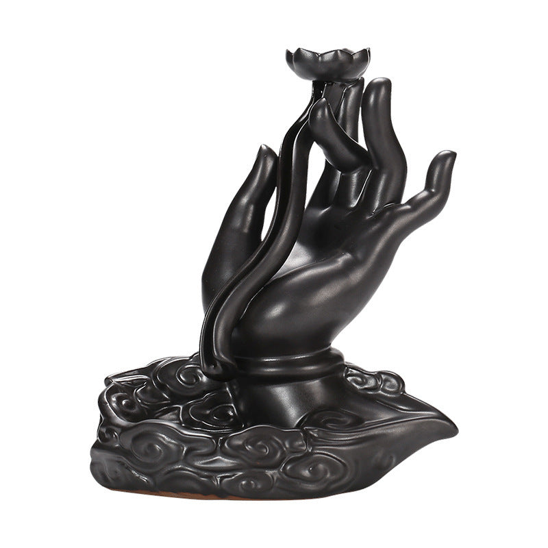 zensoullab Backflow Incense Burner Creative Aromatherapy Burner Indoor Sandalwood Zen Incense Burner Ceramic Incense Ceremony Buddha Hand
