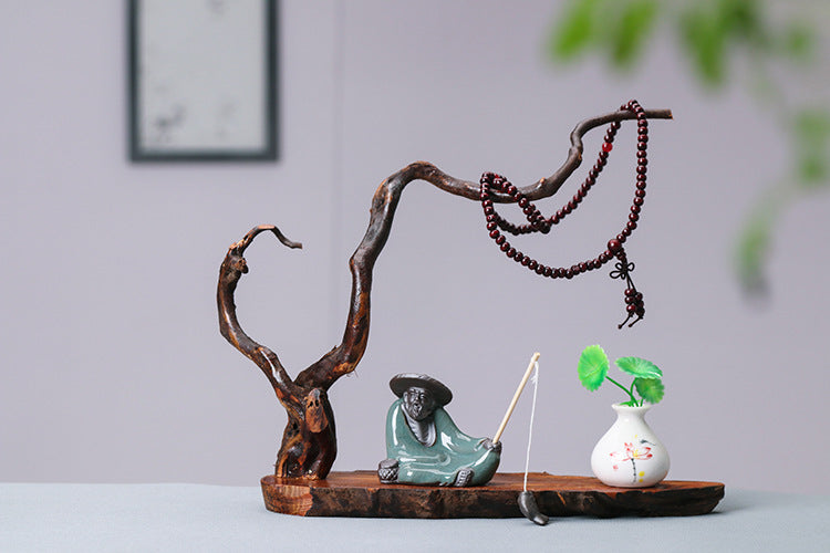 zensoullab Zen New Chinese Style Root Carving Set Ornament Purple Clay Little Monk Living Room TV Cabinet Tea Table Entrance Creative Decoration