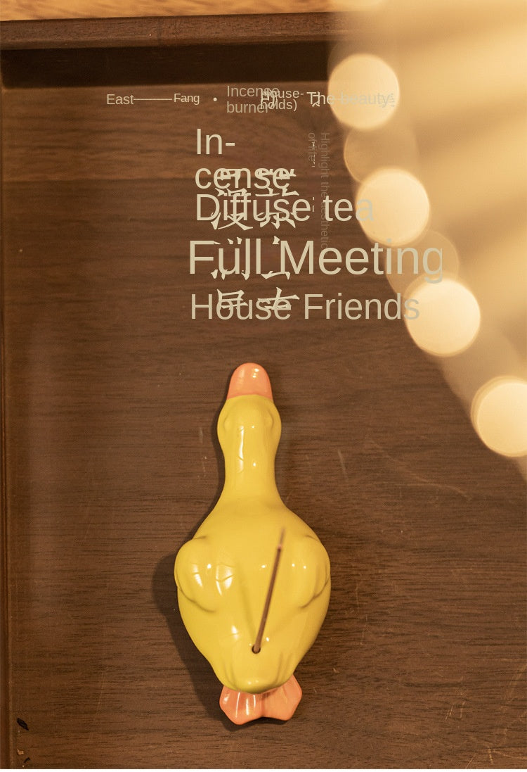 Zensoullab Creative Cartoon Little Duck Ceramic Decoration Soft and Adorable Cure Tea Ornaments Pen Holder Home Indoor Sandalwood Incense Stick Holder Incense Ceremony