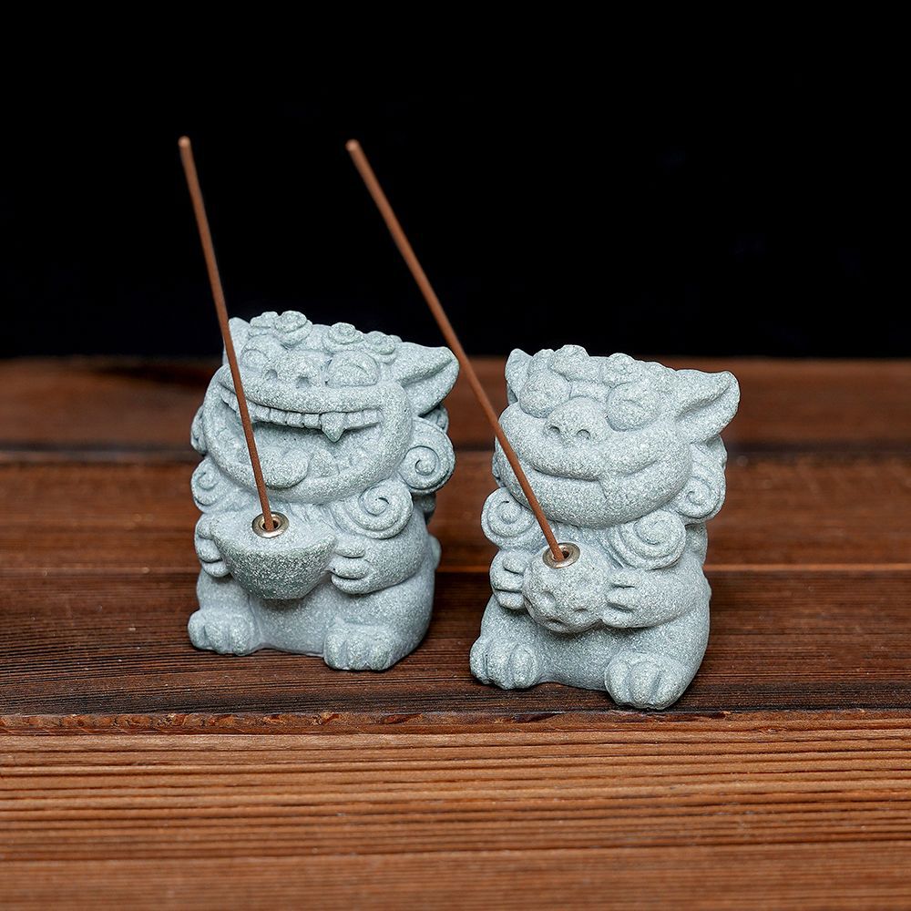 zensoullab Chinese Style Stone Lion Incense Holder Indoor Incense Stick Sandalwood Agarwood Small Incense Tray Creative Festive Tea Ceremony Desktop Ornament