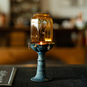 zensoullab New Chinese Style Antique Cloud Pattern Wisteria Glass Ming-Qing Candle Holder Ceramic Home Base Ornament Atmosphere Lamp Stand