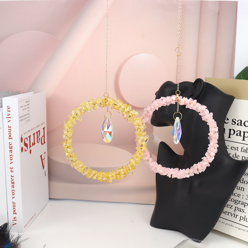 zensoullab Sun Catcher Gardening Crafts Crushed Stone Large Circle AB Color Crystal Water Drop Lighting Pendant