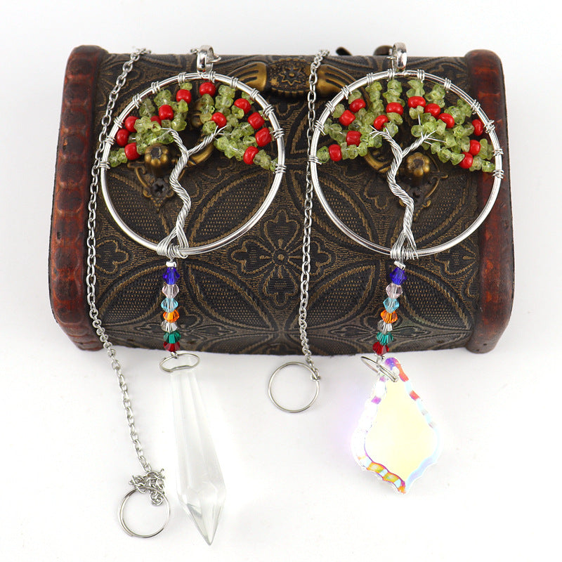 zensoullab Handmade Woven Crystal Gravel Tree of Life Crystal Ball Pendant Hanging Decoration for Indoor Curtain Decoration