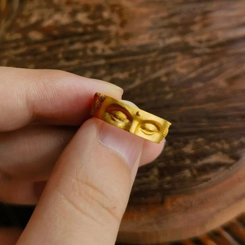 zensoullab Buddha Silence Ring Men's Wide Version Gold Buddha Head Index Finger Ring Fashion Simple Ethnic Style Buddhist Open Ring
