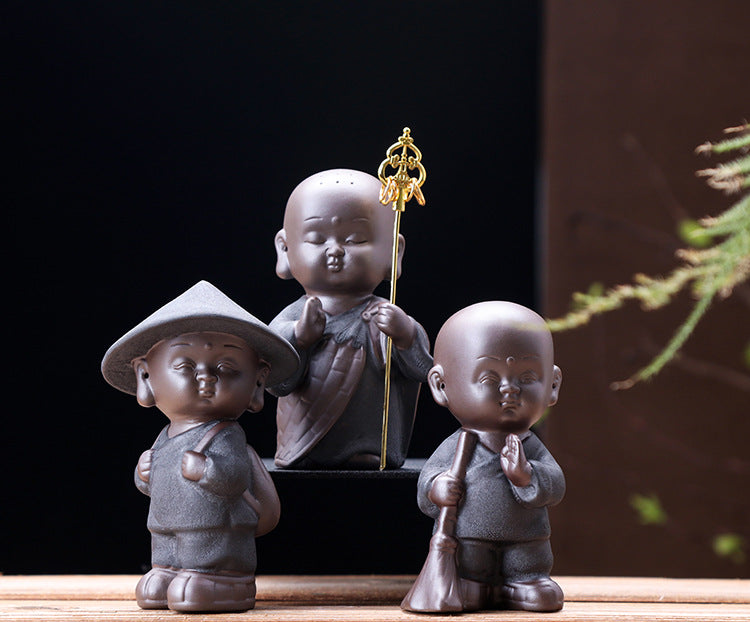 zensoullab Zen Purple Clay Little Monk Tea Pet Tea Play Ceramic Little Sha Mi Kung Fu Tea Set Accessories Home Handmade Ornament