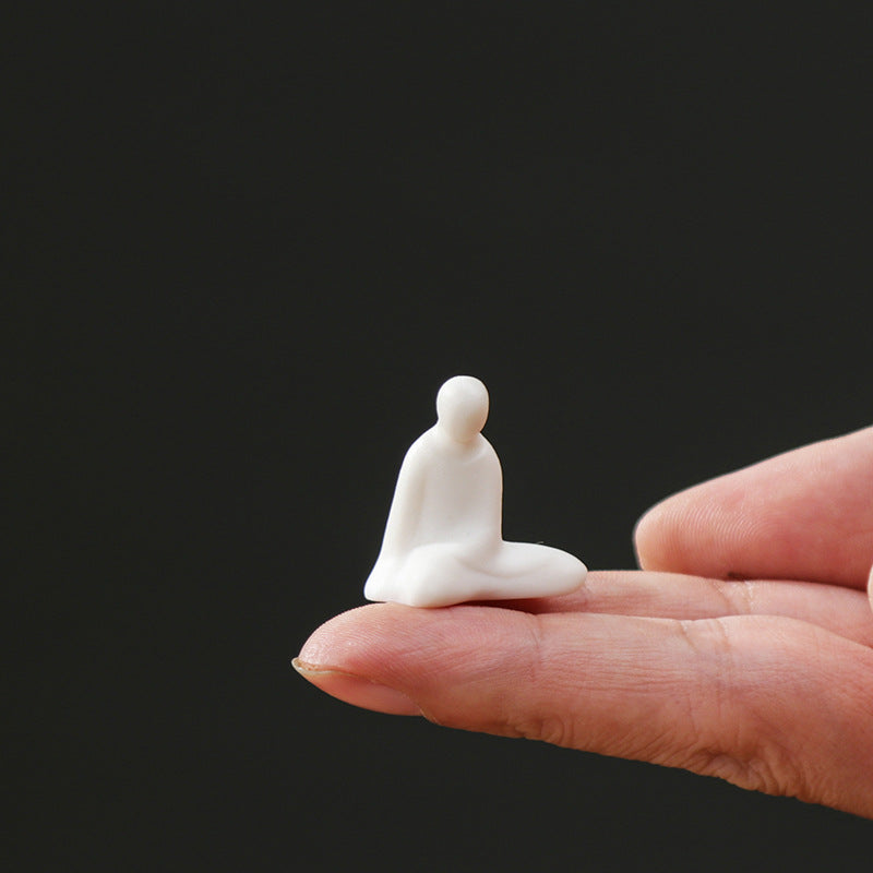 zensoullab Mini Extra Small Zen Ceramic Formless Buddha Microscopic Bonsai Fish Tank Tea Tray Accessories Little Monk Home Decoration
