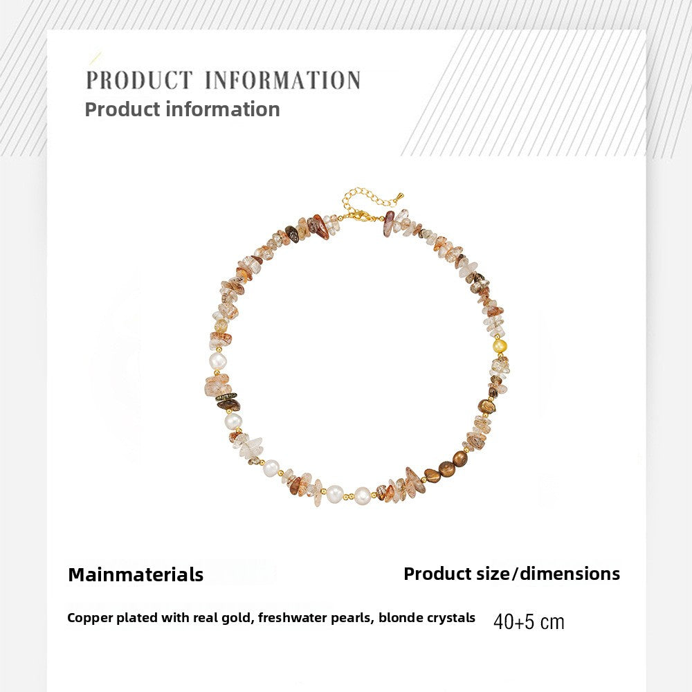 zensoullab Freshwater Pearl Natural Stone Bead Necklace Bracelet Melad Gold Rutilated Quartz Sweater Chain High-end