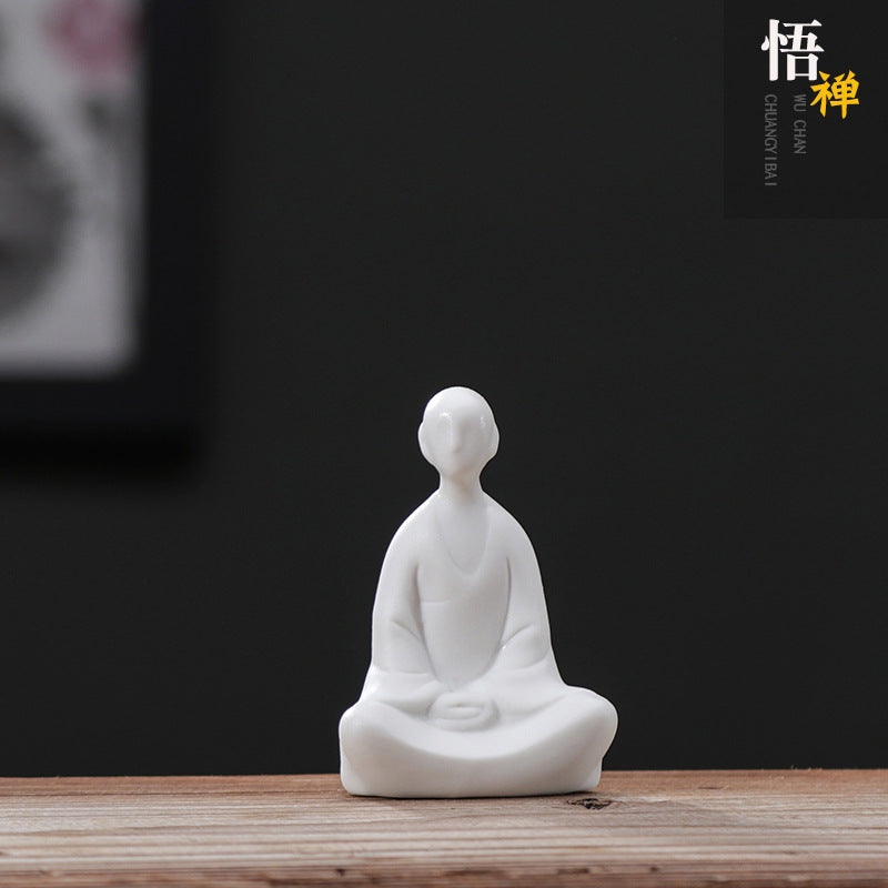 zensoullab Zen White Porcelain Figure Chinese Style Little Monk Tea Ceremony Accessories Ceramic Formless Buddha Bonsai Fish Tank Decoration Home Ornament