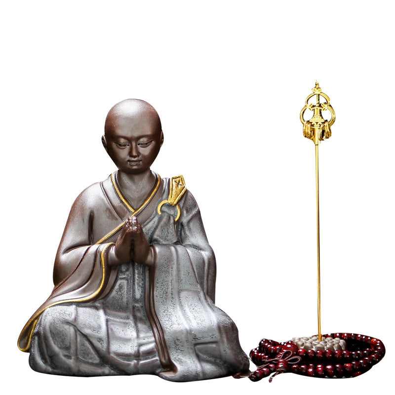 zensoullab Zen Style Premium Purple Clay Little Monk Creative Handmade Ceramic Little Sha Mi Figure Chinese Style Living Room Entrance Decoration Ornament