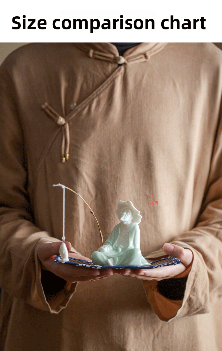 zensoullab Creative Jiang Taigong Fishing Old Man Ceramic Incense Burner Ornament Tea Pet Decoration Living Room Home Sandalwood Incense Holder Incense Ceremony