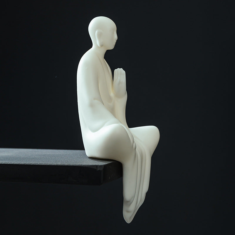 zensoullab Zen White Porcelain Little Monk Home Living Room Entrance New Chinese Style Decoration Ceramic Little Monk Desktop Figurine