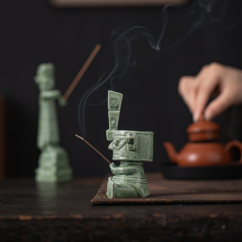 zensoullab Sanxingdui Bronze Large Standing Figure Mask Incense Burner Incense Holder Ceramic Ornament Study Desk Cultural Creative Figurine Gift