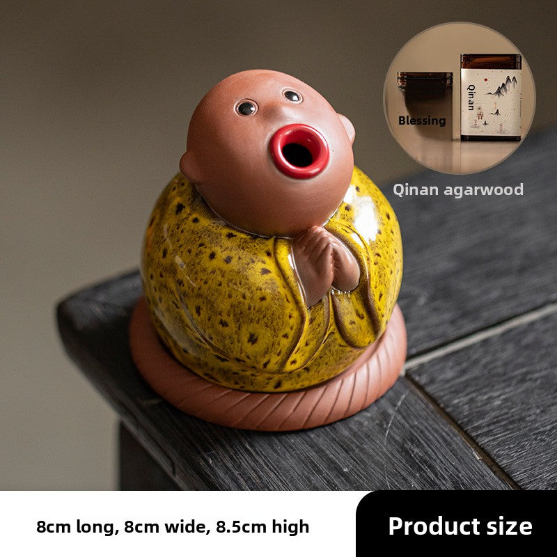 zensoullab Creative Little Monk Incense Burner Cute Aromatherapy Burner Ornament Zen Style Home Indoor Agarwood Sandalwood Incense Burner Incense Box